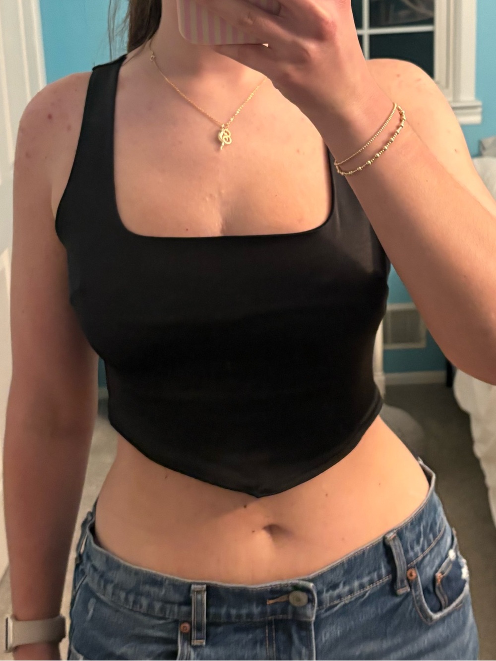 Forever 21 Black Square Neck Cropped Tank Top - Women